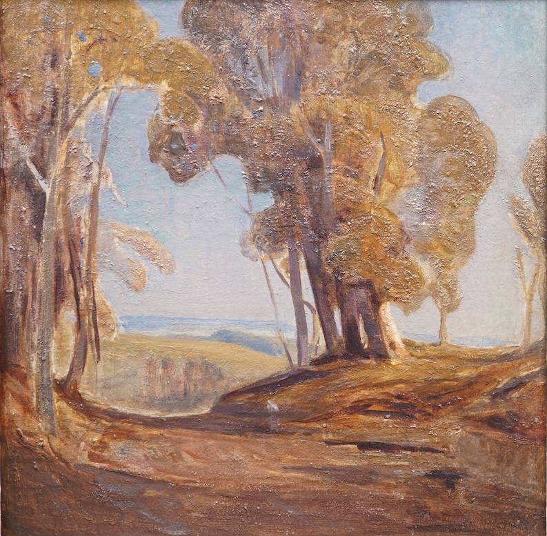 English School, Early 20th Century, Shepherd and his flock on a lane